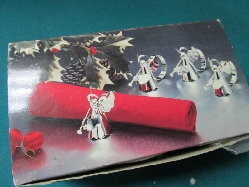 Royal Silver 4 Napkin Ring Holders Silverplate Angels New In Box