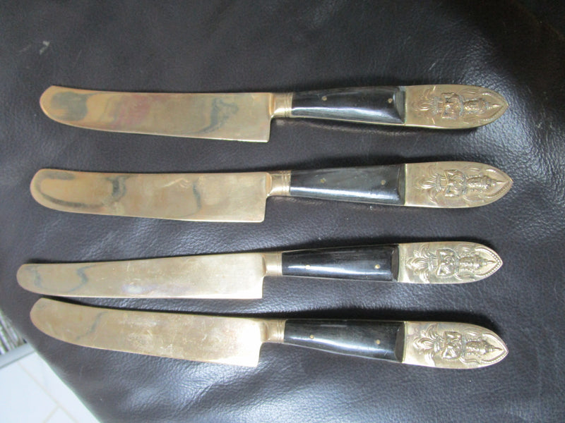 Knives Golden Metal Black Handle 4 With Far East Carving ^^^