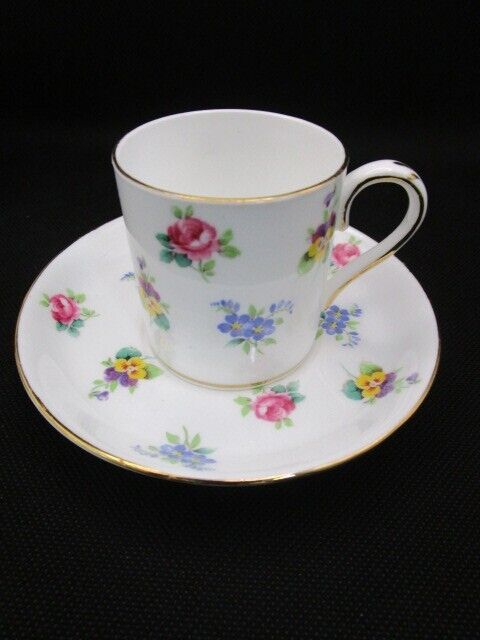 CROWN STAFFORDSHIRE ENGLAND FLAT DEMITASSE COFFEE FLORAL BOUQUET SET PICK 1