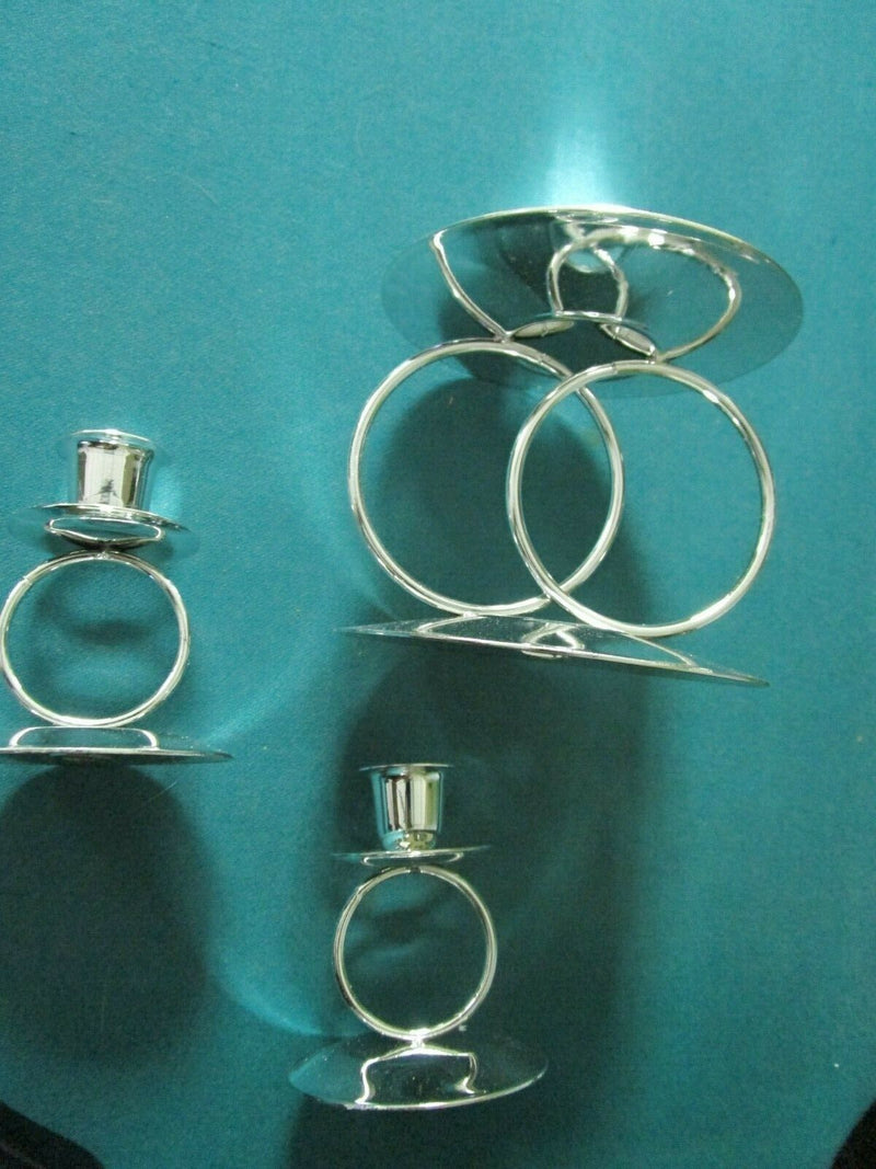 Metal Glow Set Of 3 Ring Candle Holders Silverplate New 3 Pcs ^^^