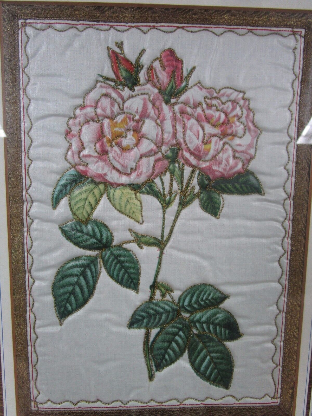 1800s EMBROIDERY NEEDLE POINT ON SILK ROSES