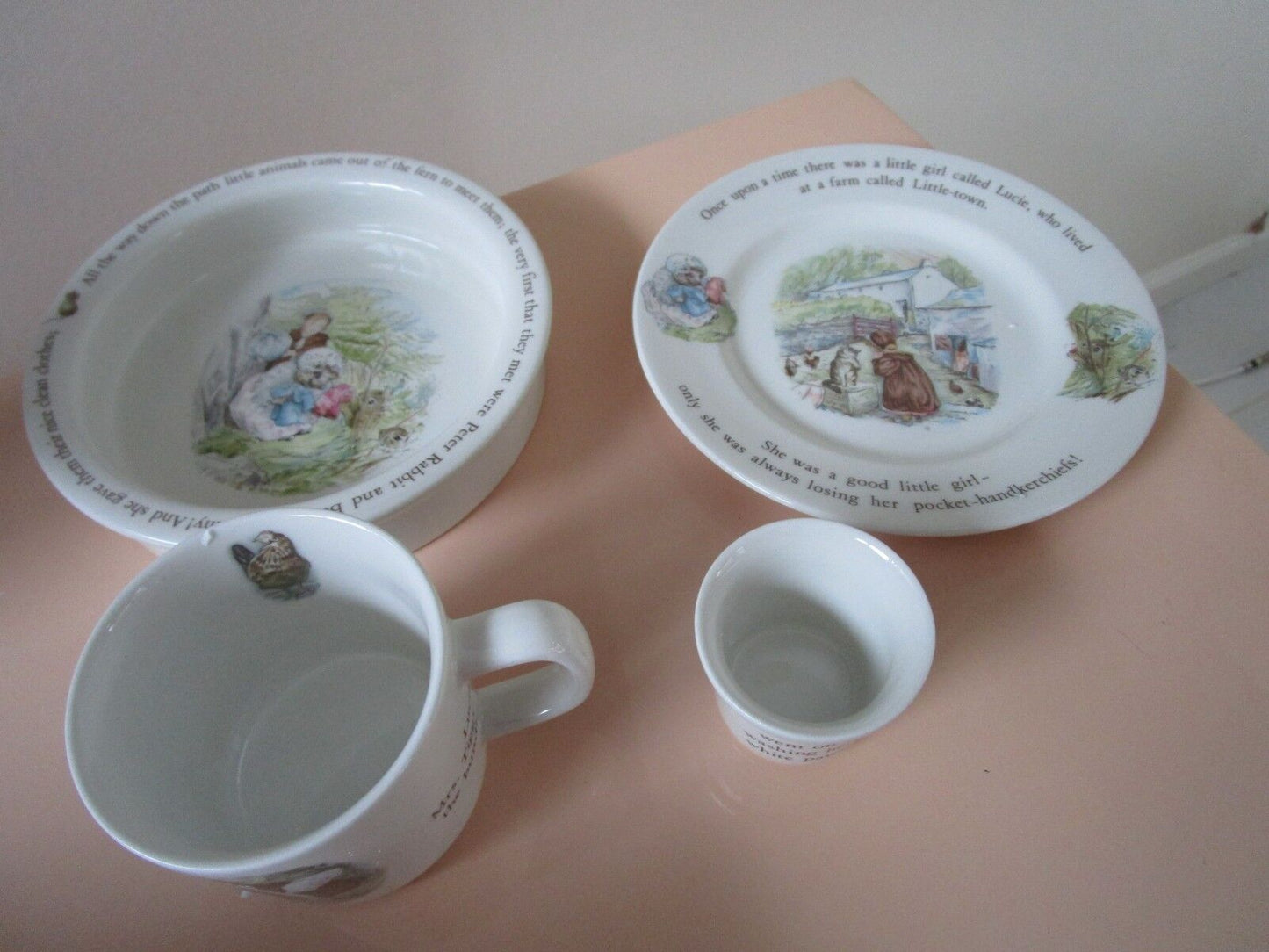 4 Pcs Mrs Tiggy-Winkle Nursery Set By Wedgwood Plate, Porringer, Egg Cup, Mug