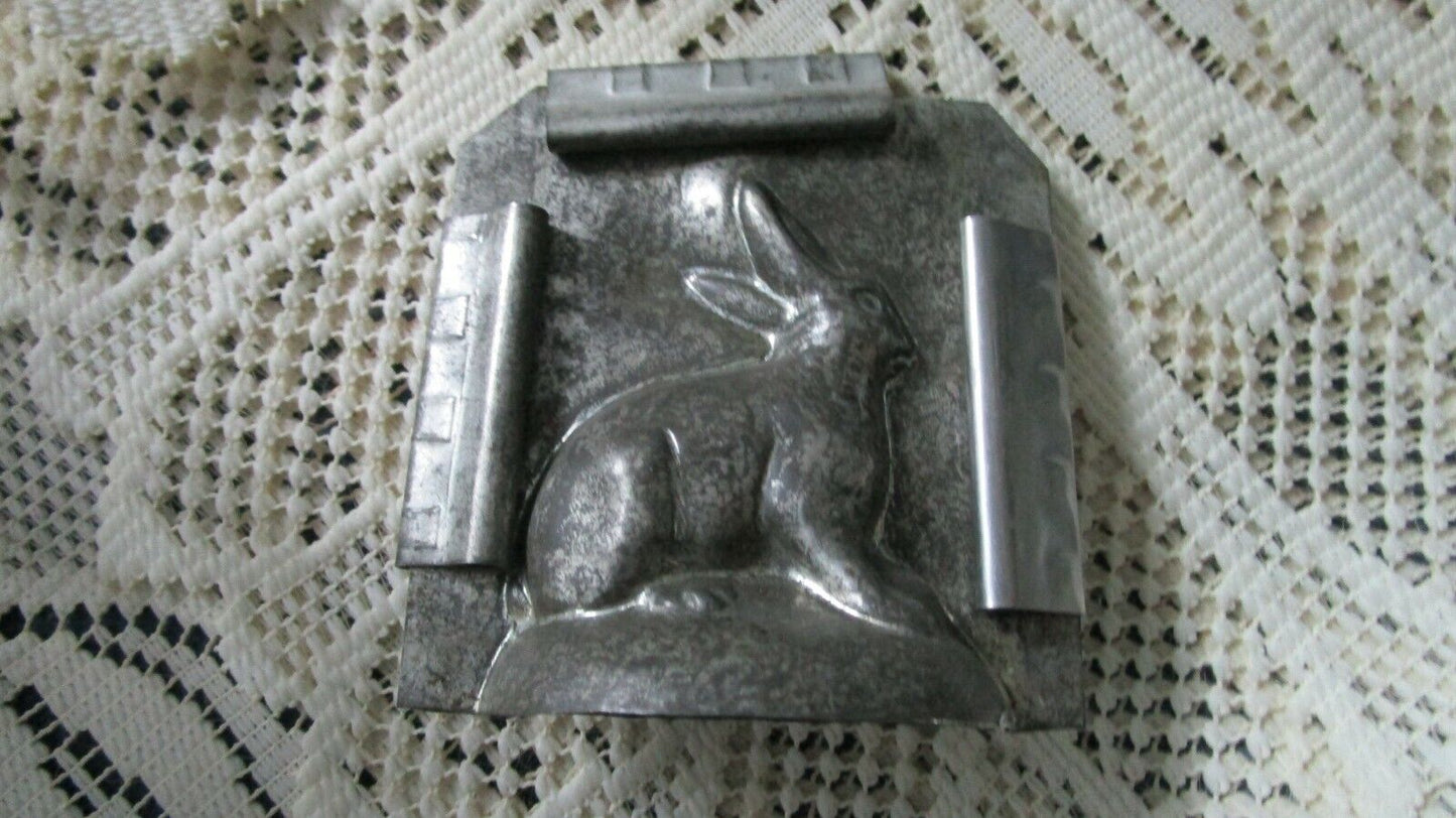 Antique BELGIAN Chocolate Mold Rabbit in Hinged Frame IRON TIN ORIGINAL