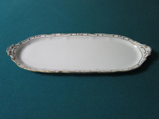 ZSOLNAY HUNGARY OBLONG TRAY WHITE/GOLDEN ACCENT 1960s [ZSTRAY]