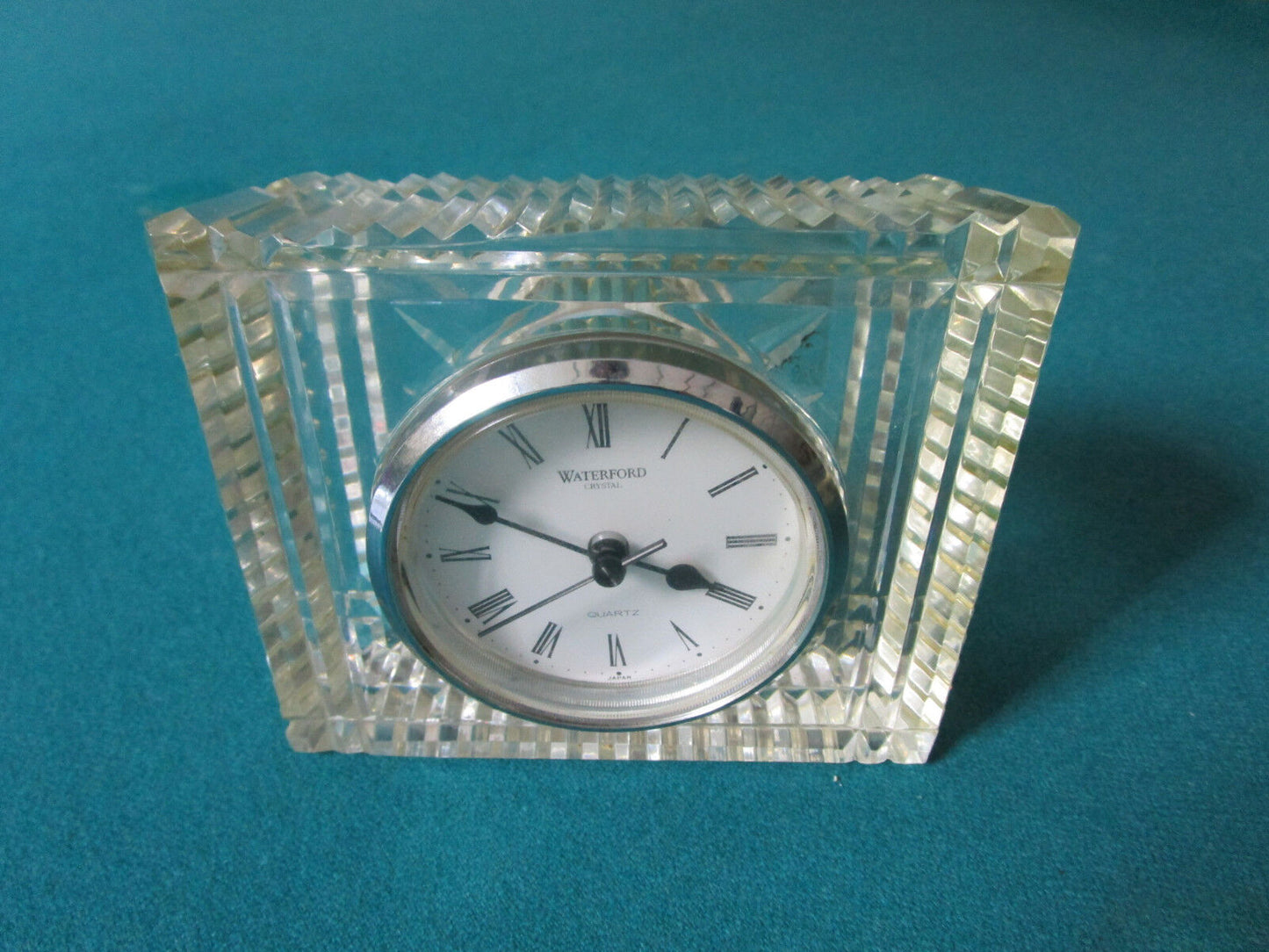 WATERFORD CRYSTAL TABLE BATTERY CLOCK 4 X 5" STILL WITH LABEL NO BOX [aD]