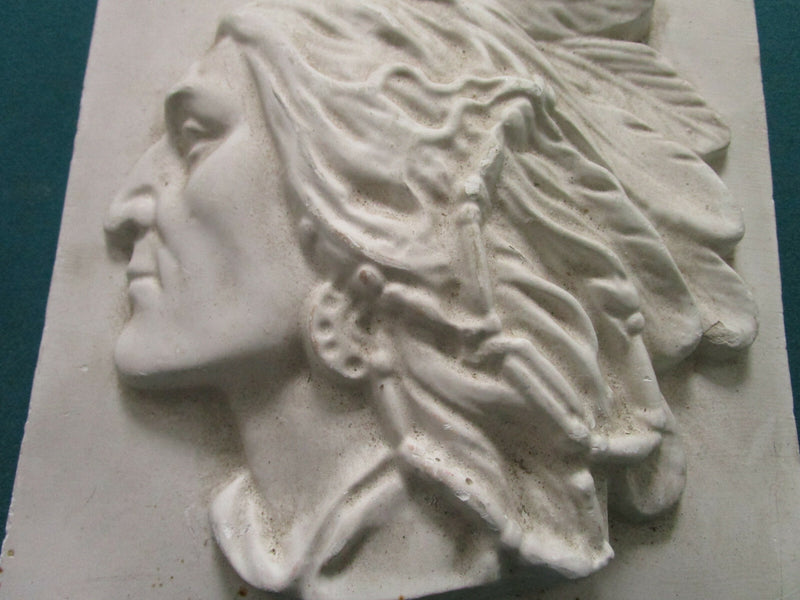 CHALKWARE PLAQUE AMERICAN NATIVE INDIAN SIOUX CHIEF HEAD PORTRAIT RELIEF 11"