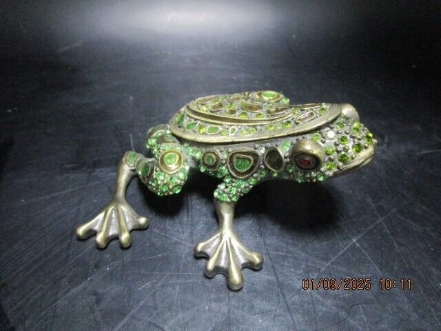 TWO'S COMPANY JEWELLED FROG TINKET BOX 3"