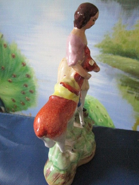Antique Staffordshire Lady With Deer 7"