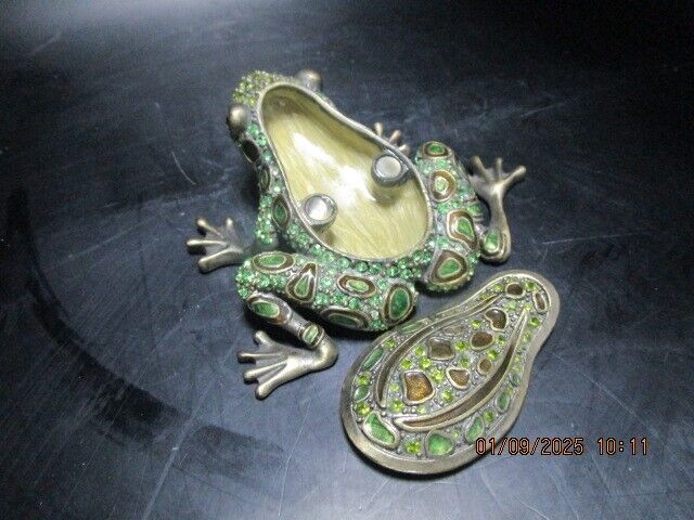 TWO'S COMPANY JEWELLED FROG TINKET BOX 3"