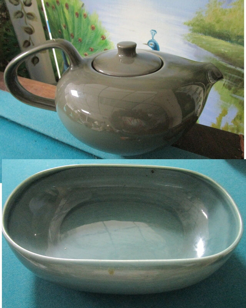 Russel Wright China Vegetable Green Bowl Light Brown Teapot Pick 1