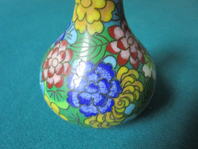 CHINESE CLOISONNE VASE MULTICOLOR FLOWERS 4"  ORIG