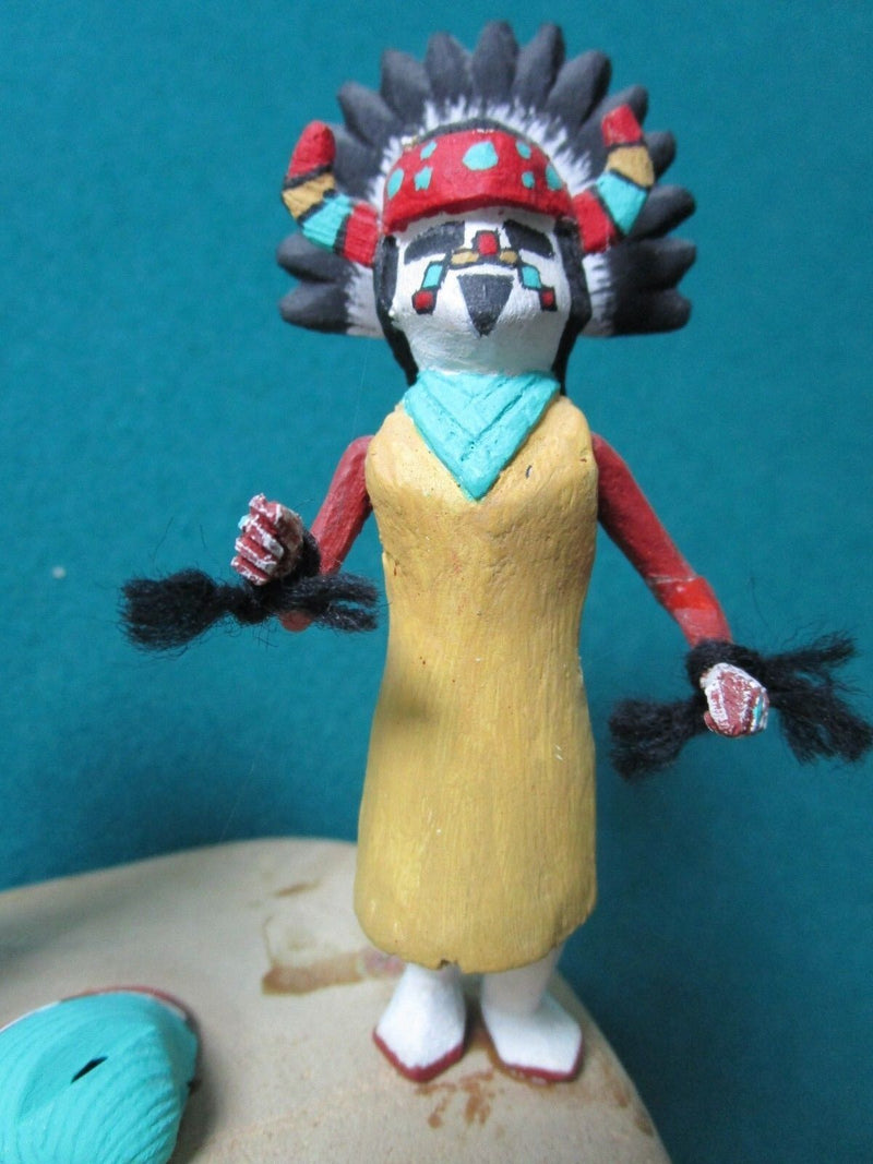 SOUTHWEST POLYCHROME CARVING HOPI KACHINA, DOUBLE FIGURINE SIGNED "HONWYTEWA"