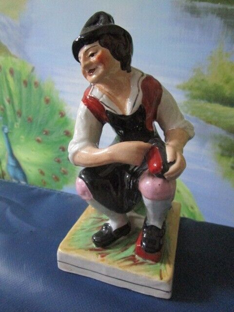 1870 Old Staffordshire England Figure Of Blind Cobbler ~ shoe maker 7"