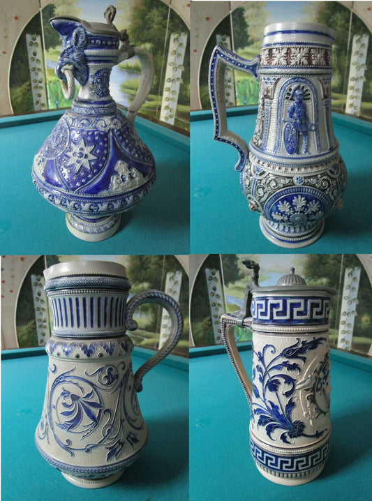 WESTERWALD LARGE STONEWARE ANTIQUE KRUG/ TANKARD COVERED JUG 17" TALL