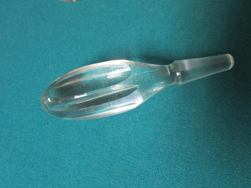 Glass Decanter Pair - Mid Century W. Germany Clear With Stopper Labels [Gl5]