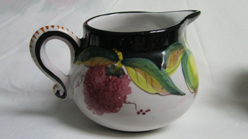 DERUTA ITALY DIP A MANO CERAMIC BOWL PLATES CUP SAUCER FRUITS BLACK RIM PICK 1