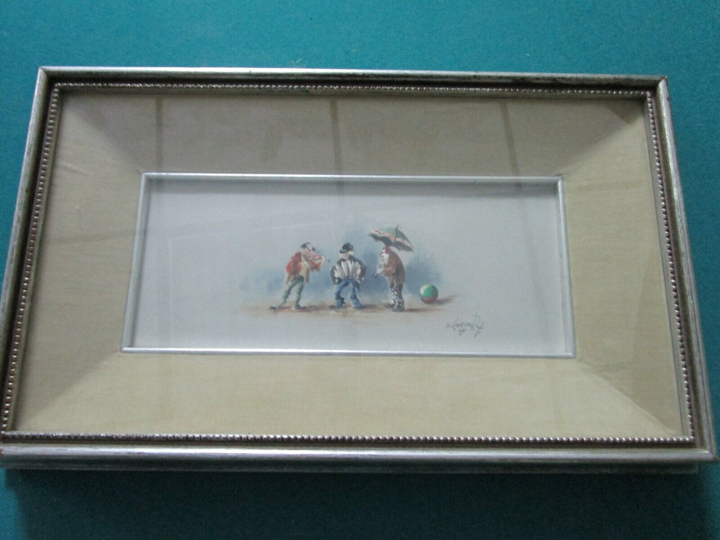 WATERCOLOR ORIGINAL BY. S. LORENA RAFF THREE CLOWNS