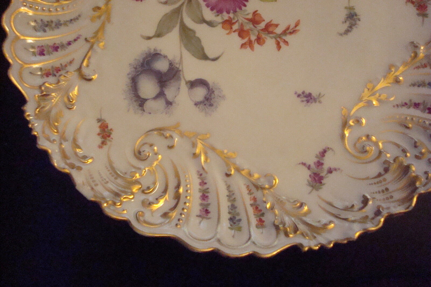 Unmaked German gorgeous plate, c1900s, molded, reticulated borders[127]