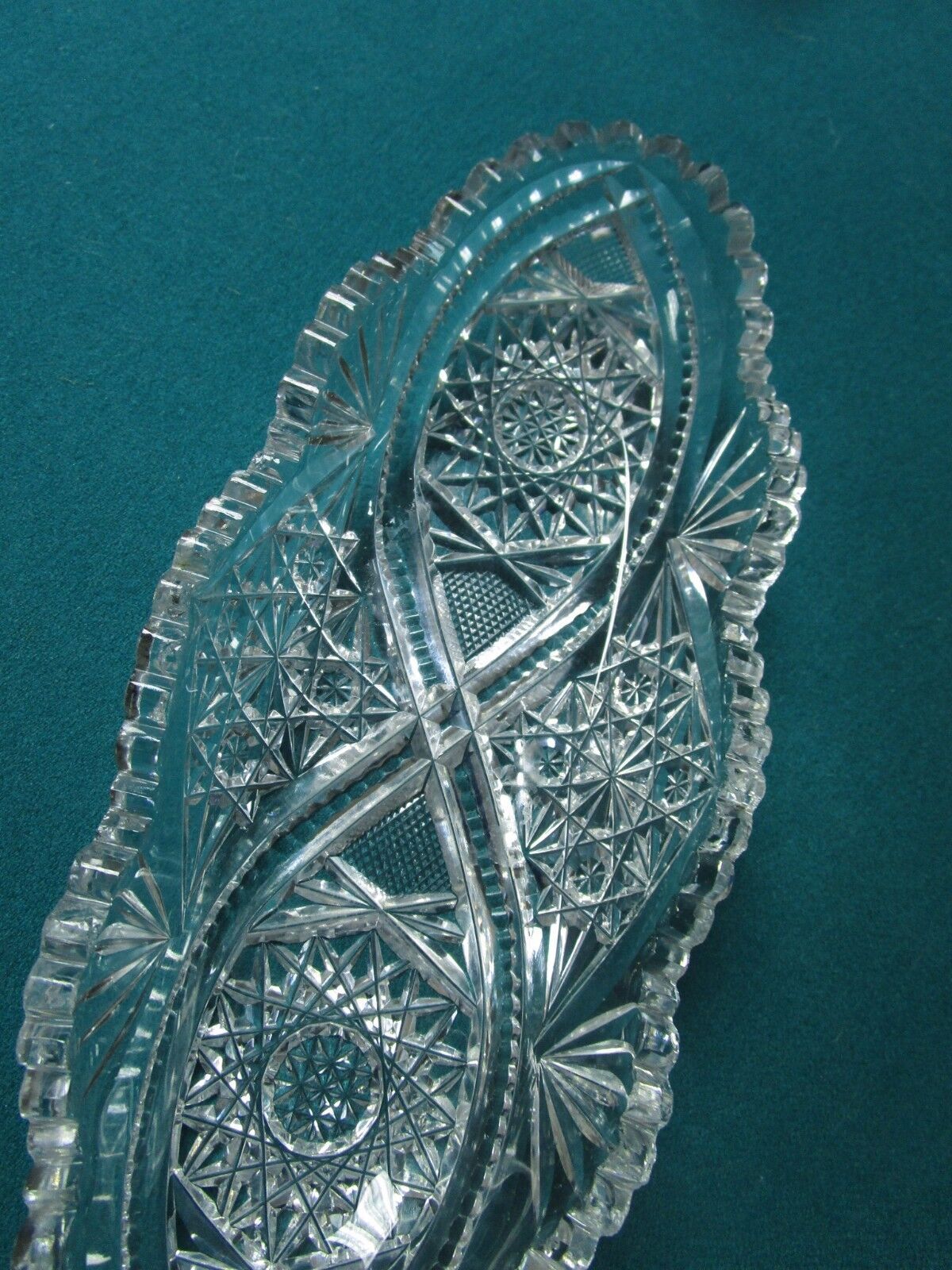 ZCHEKOSLOVAKIA BOHEMIA oval bowl CRYSTAL CUT RELISH DISH