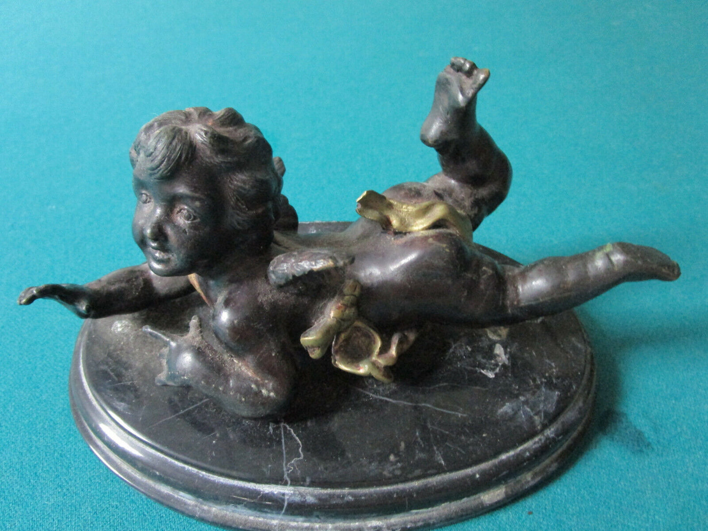 ANTIQUE CAST IRON BRONZE FINIAL SCULPTURE ANGELS SALVAGED MARBLE BASE PICK ONE