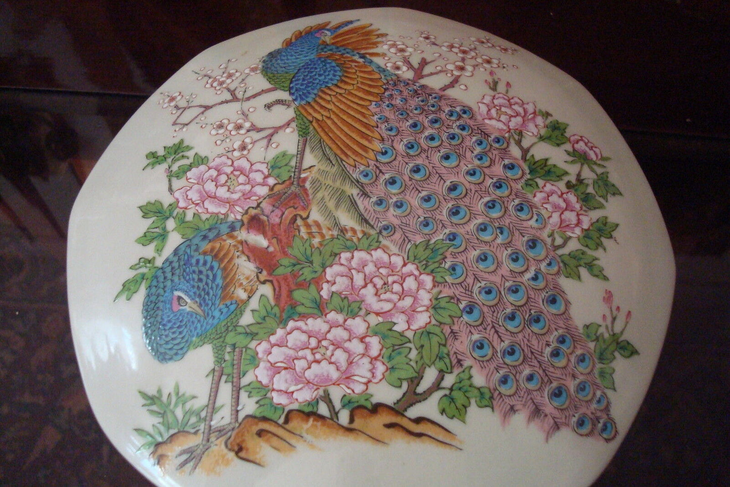 Trinket Box paradise birds Japanese MIDCENTURY, gorgeous 8 sided [140D]