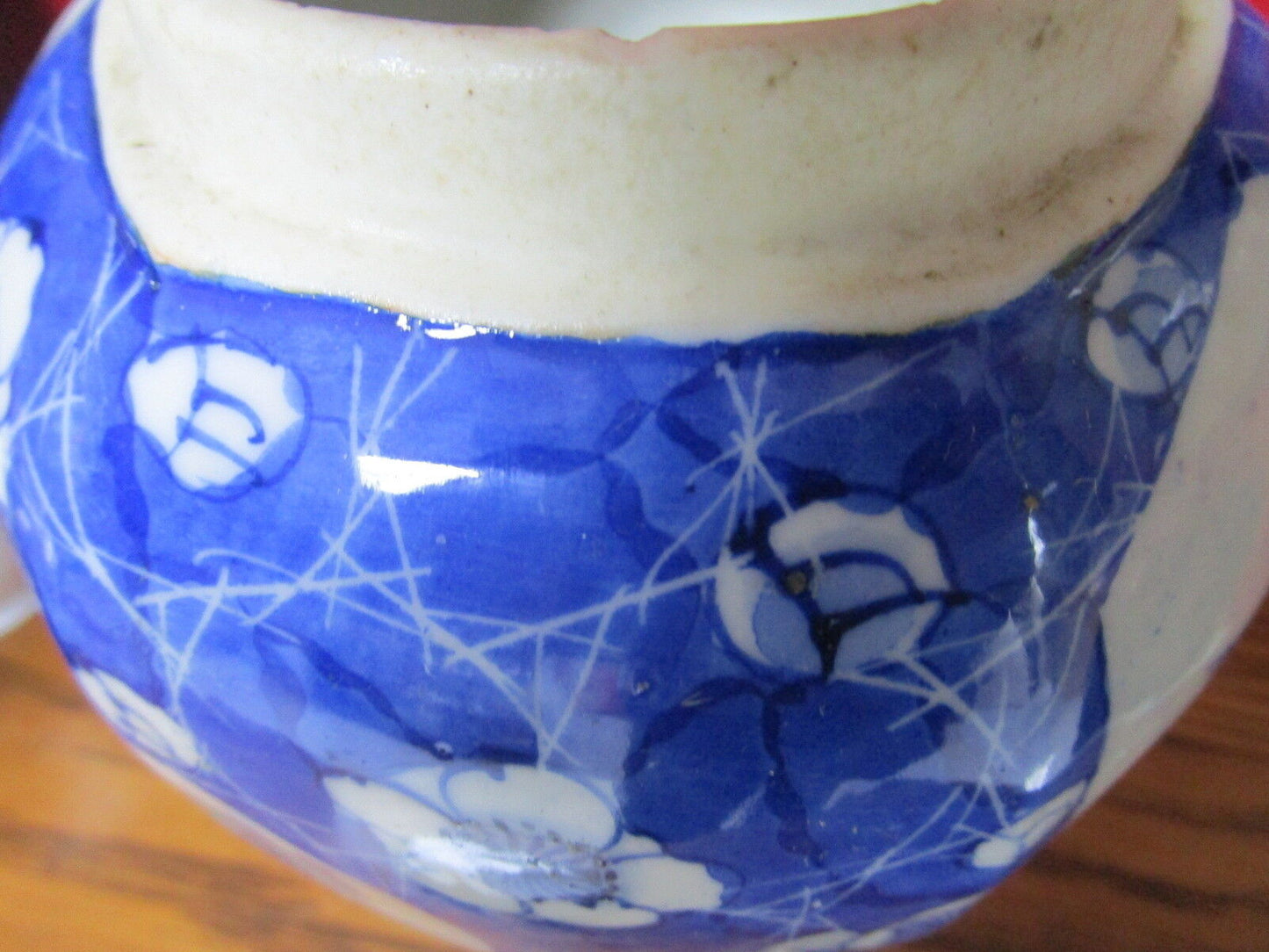 Antique c1800s Chine ceramic Vase COVERED URN blue,  hand painted