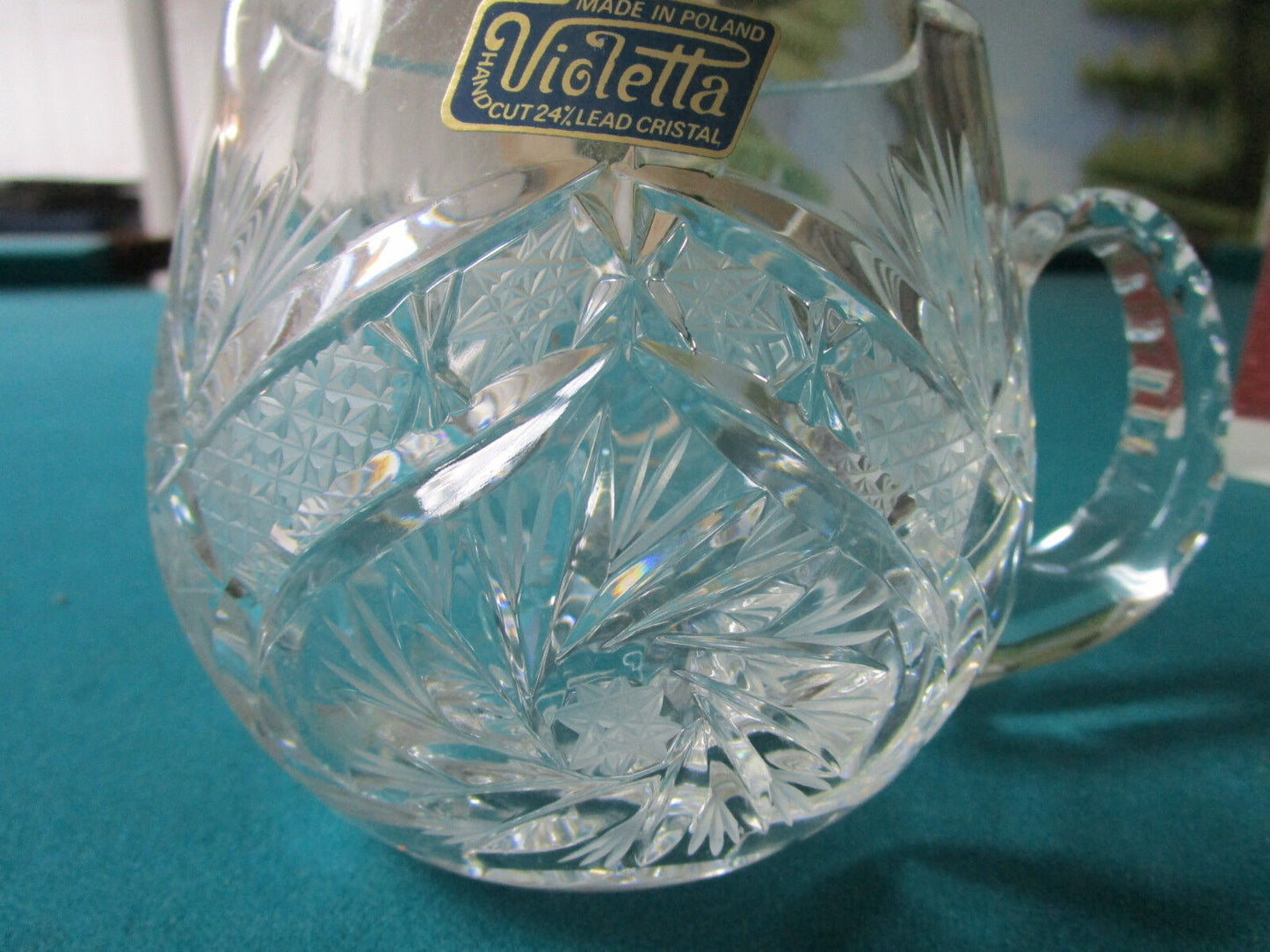 VIOLETTA POLAND CRYSTAL CUT LARGE CUP WITH HANDLE MUG [*GL-10]