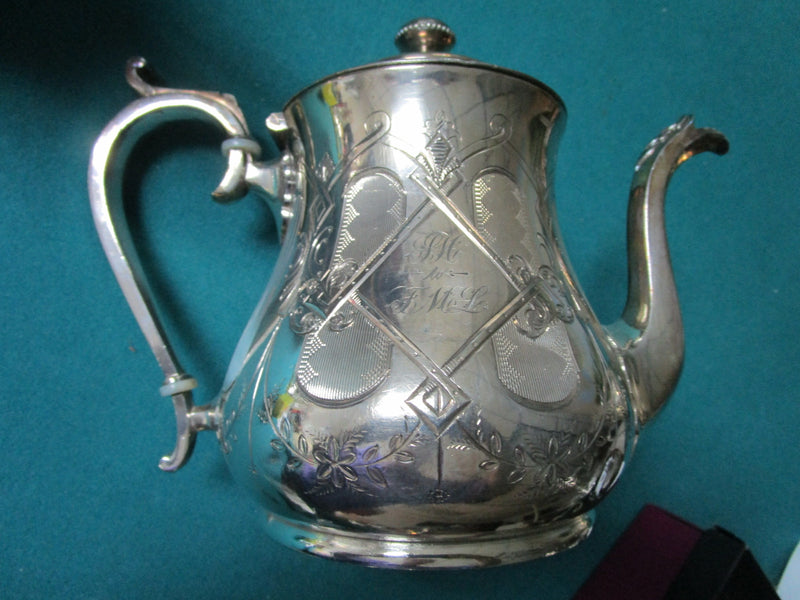 ANTIQUE REED & BARTON #1987 TEAPOTS COFFEE POT SILVERPLATE  MONOGRAMED 5PCS