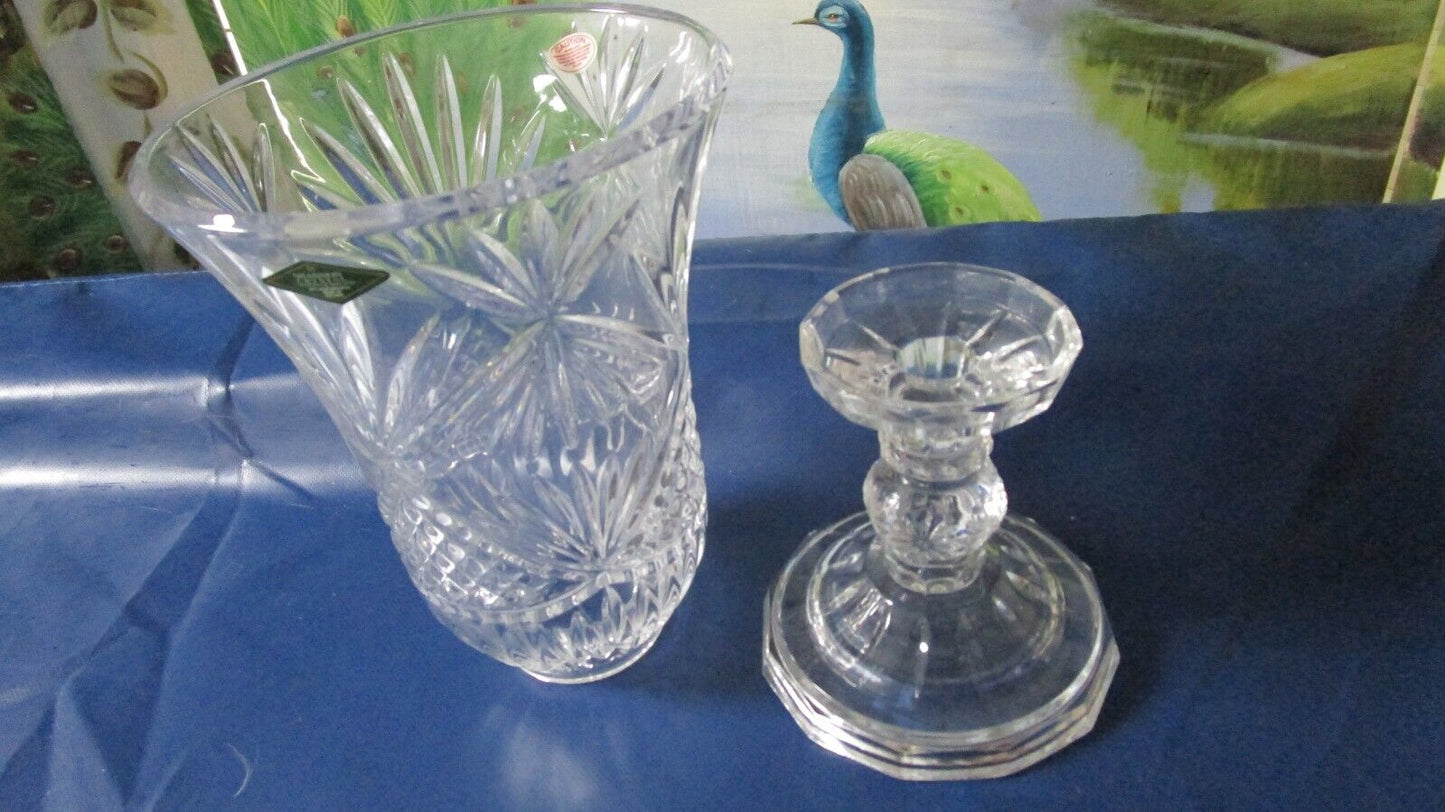 Vintage Nicole 13-Inch Lead Crystal Hurricane Candle Holder Shannon Crystal NEW