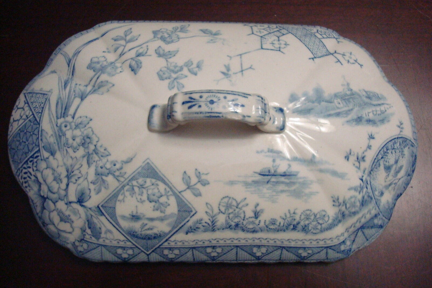 Aesthetic movement 1883 Mysore pattern Blue transferware tureen- Edge &Malkin[*