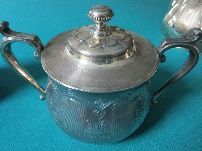 ANTIQUE REED & BARTON #1987 TEAPOTS COFFEE POT SILVERPLATE  MONOGRAMED 5PCS