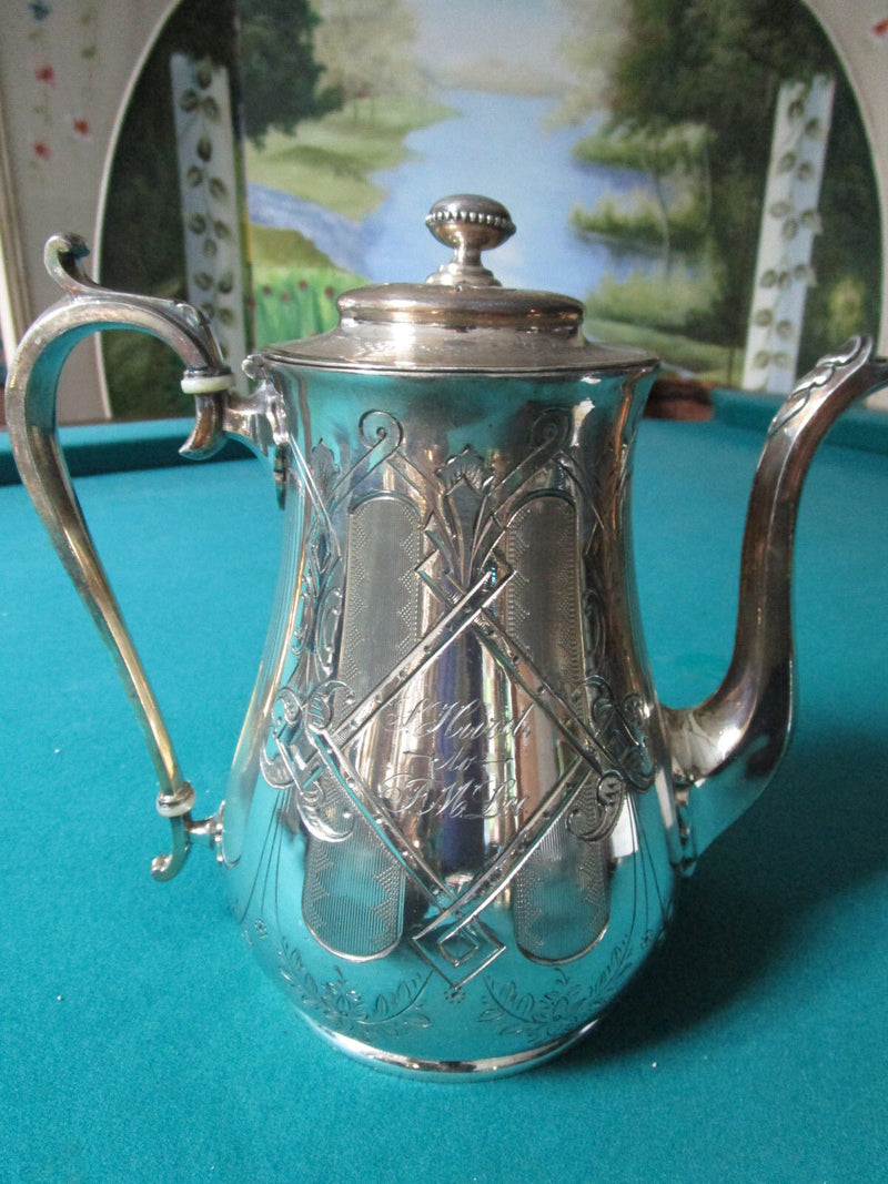 ANTIQUE REED & BARTON #1987 TEAPOTS COFFEE POT SILVERPLATE  MONOGRAMED 5PCS