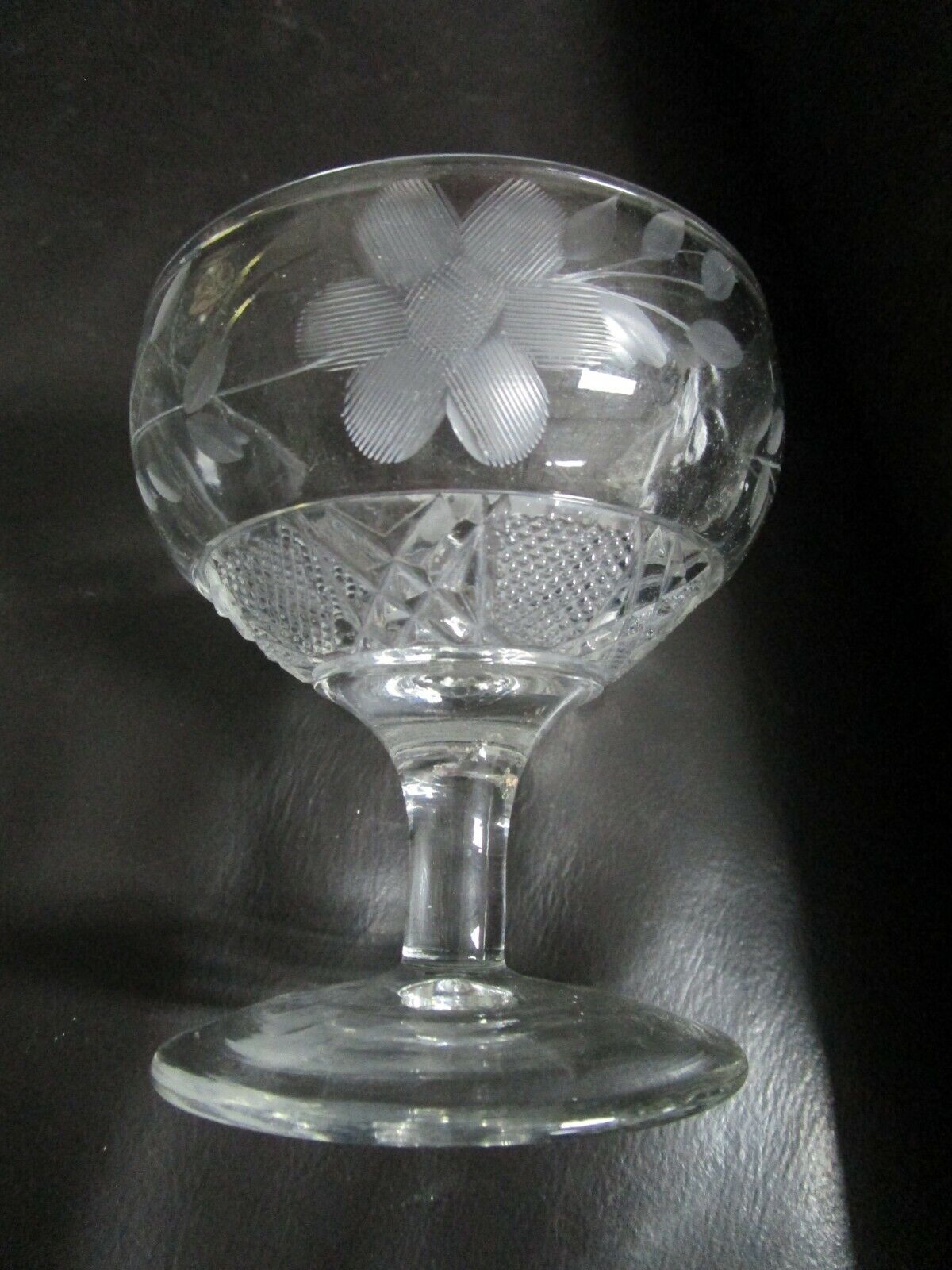 Vintage Wheat Floral Etched Glass Dessert 5 Goblet Anchon Hocking