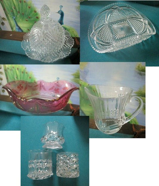 USA GLASS EAPG HIGBEE CHEESE DISH BONBON BOWL PINK BOWL PITCHER TUMBLERS PICK1