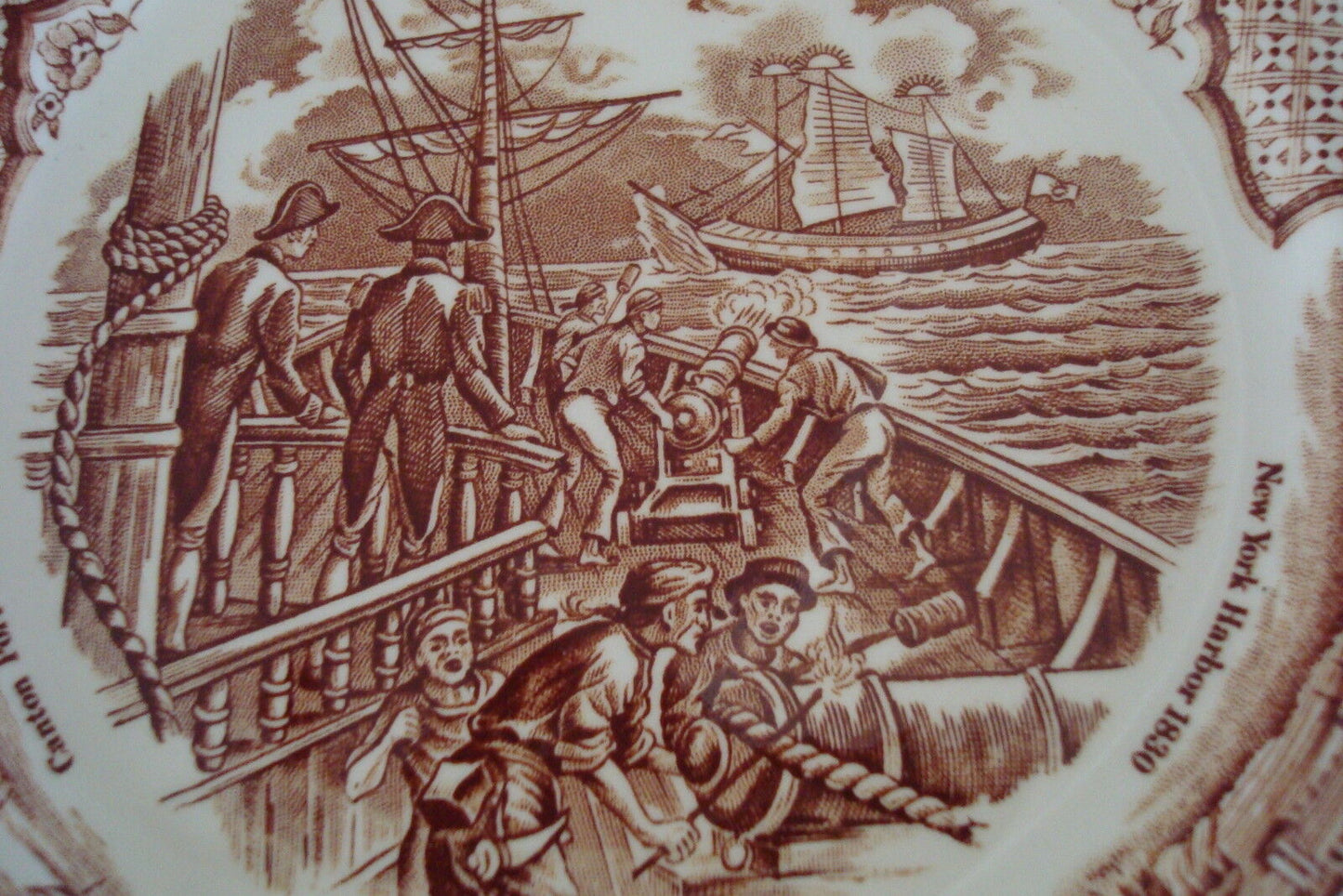 Alfred Meakin Staffordshire 9 plates- "USS Constitution Engaging Chinese Junks"