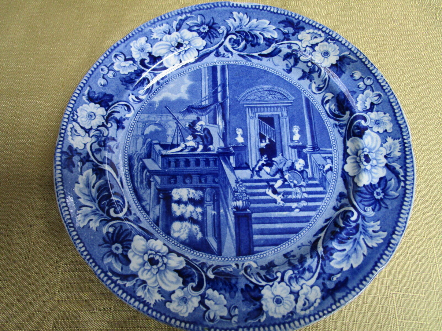 1800s Clews Staffordshire Blue Transfer Plate "Doctor Syntax Stargazing"  [a*1]