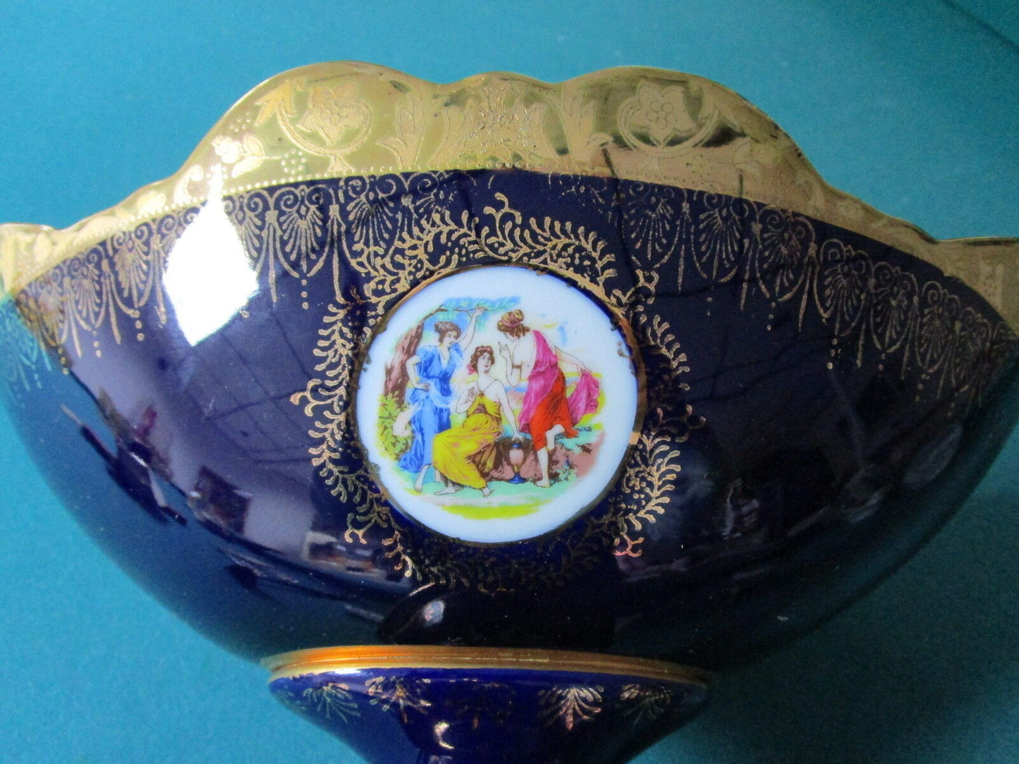 Thun Karlovarsky Porcelain GENUINE footed centerpiece Original GOLD Cobalt-Czech