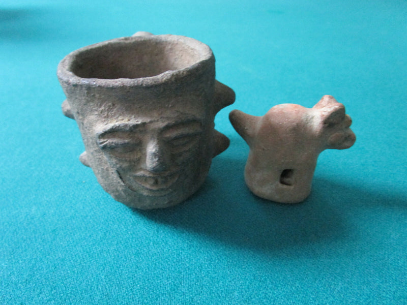 Mexican Southwestern Pottery Pieces Cup And Bird Figurine 2 1/2" /2" [170B]