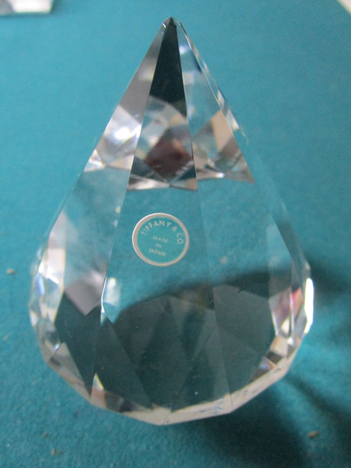 Tiffany Paperweight diamond crystal glass. 3 3/4" tall. Original label