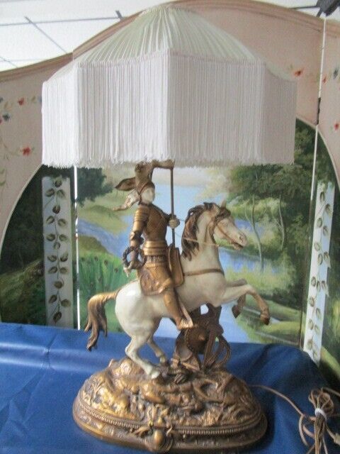 THEODORE DORIOT JOAN D'ARK ON HORSE SCULPTURE TABLE LAMP 30"