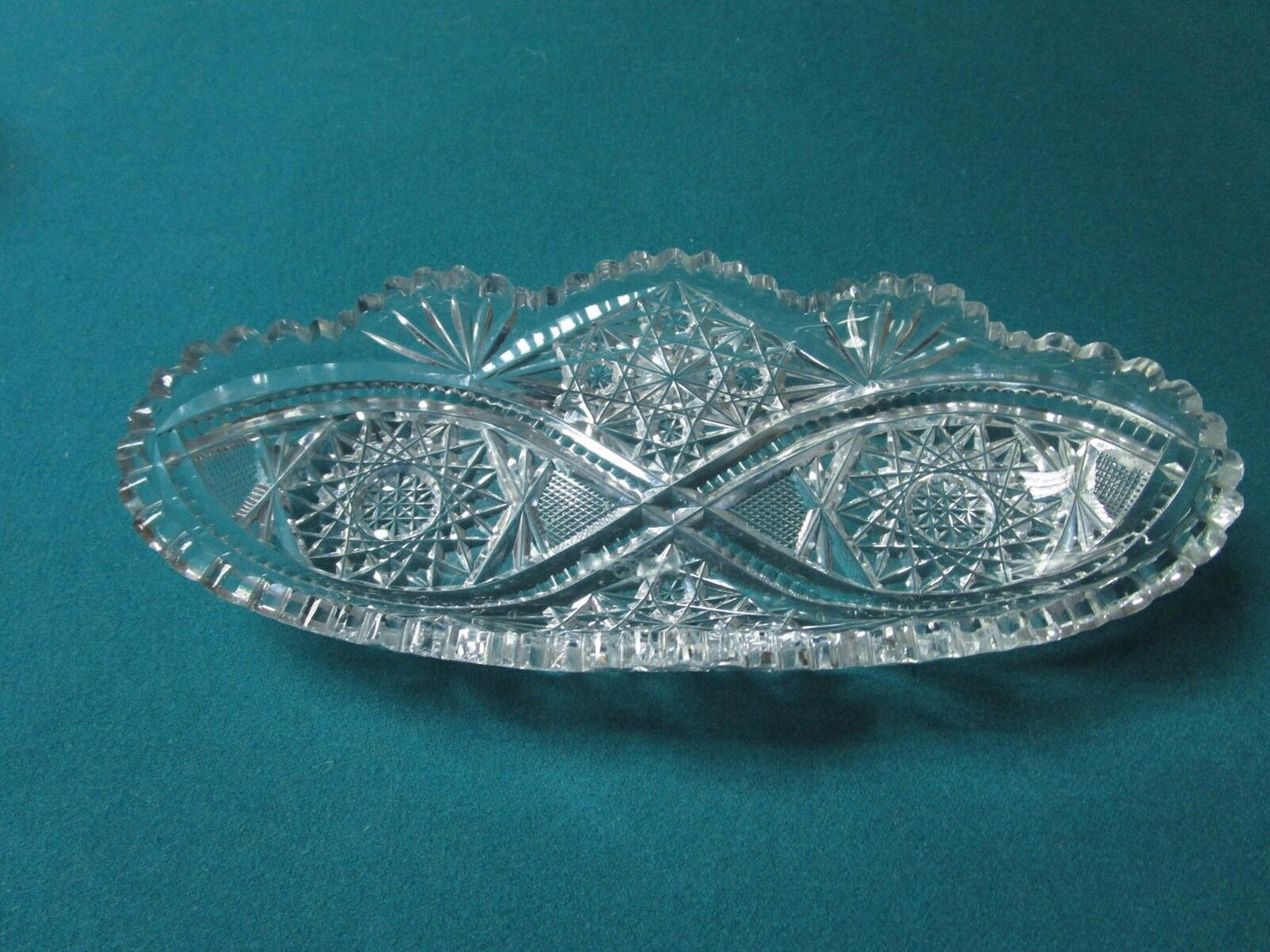 ZCHEKOSLOVAKIA BOHEMIA oval bowl CRYSTAL CUT RELISH DISH