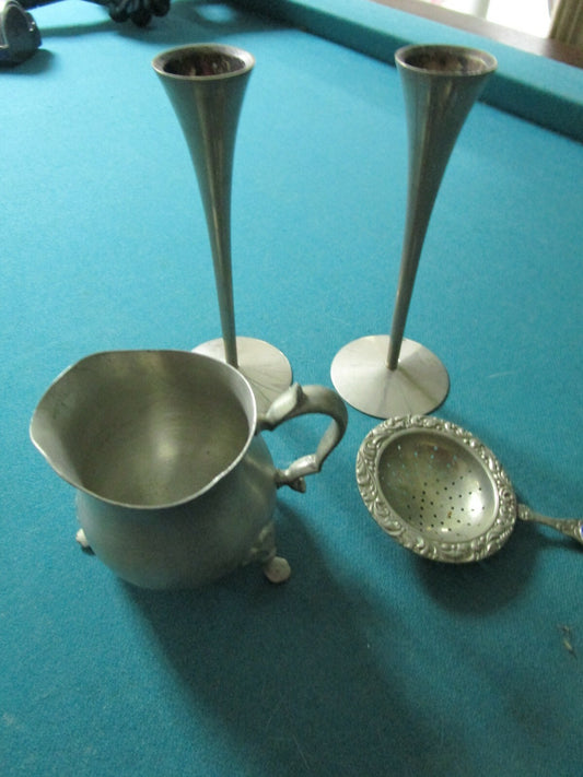 SET SOLINGEN TOWLE PEWTER NEWBURY PAIR CANDLE HOLDER AS LOT 5 PCS