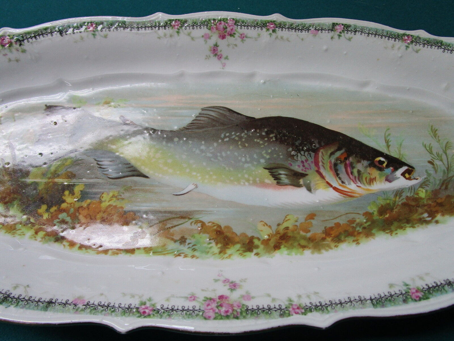 Antique Carl Tielsch CT Germany 1870-1910 Fish Porcelain oval tray ORIGINAL