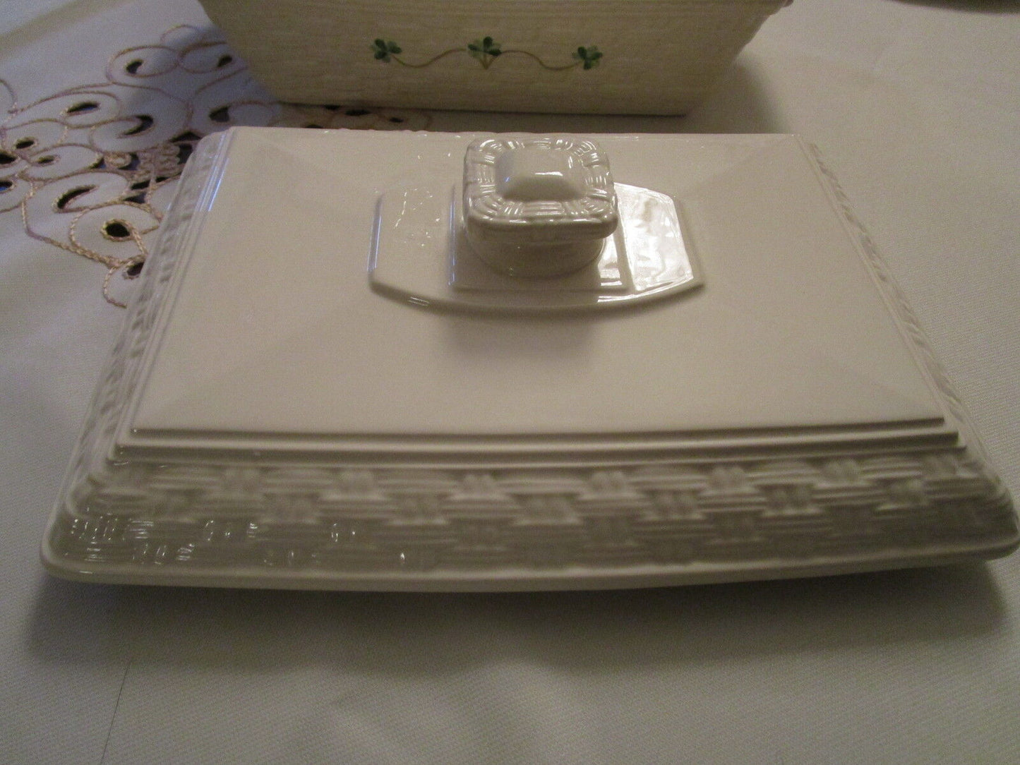 Belleek IRISH POTTERY Rectangular Covered Casserole in Shamrock rare