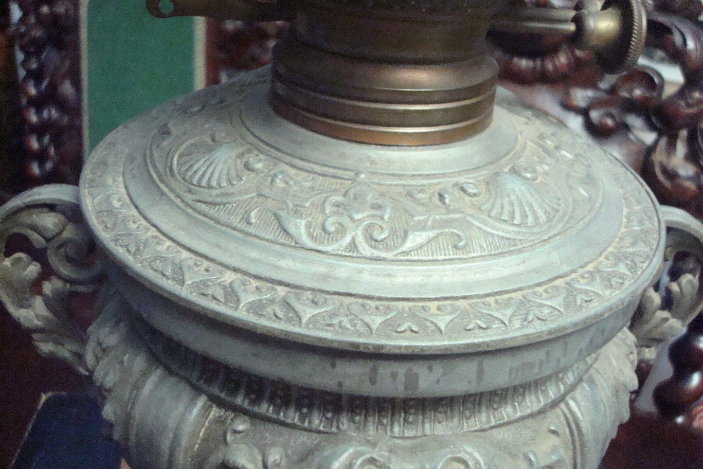 1880s Nicholas Muller & Sons NY cast metal oil lamp UNIQUE/ORIGINAL