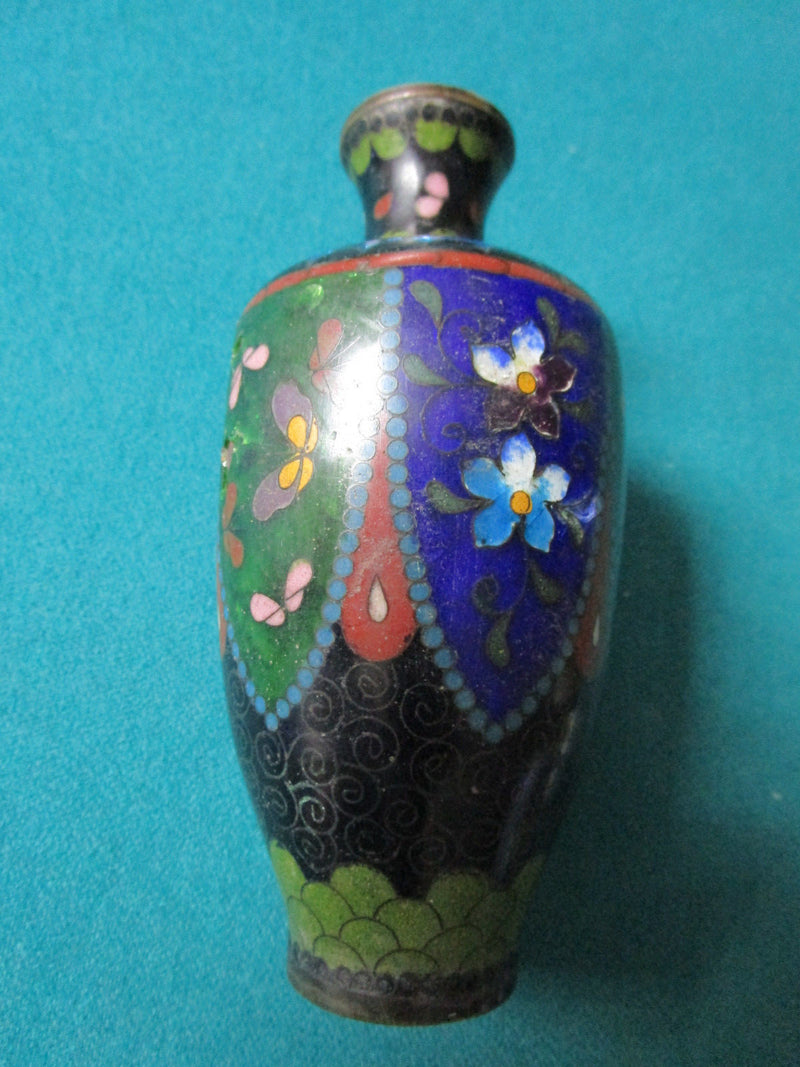 CHINESE CLOISONNE VASE TRUQUOISE/BLUE  AND GREEN INSIDE 5 1/2"