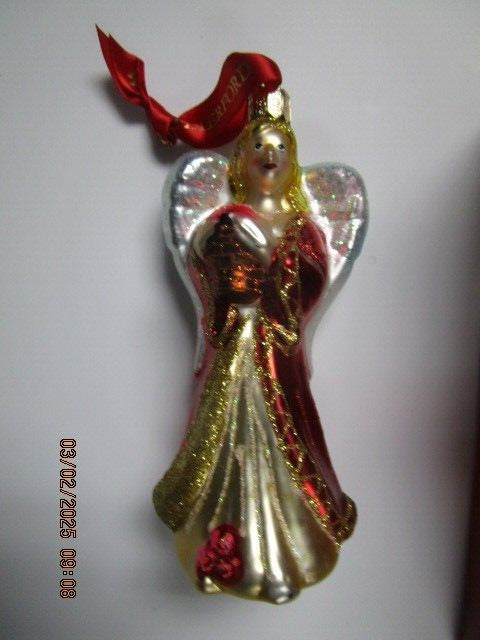 WATERFORD GLASS ORNAMENT RED ANGEL 6" ^^