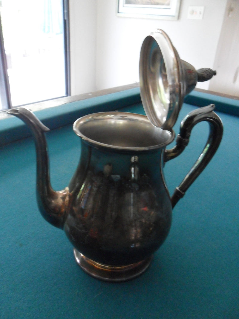 Antique Reed & Barton Jamestown Silverplated Coffee Pot, creamer and sugar origi