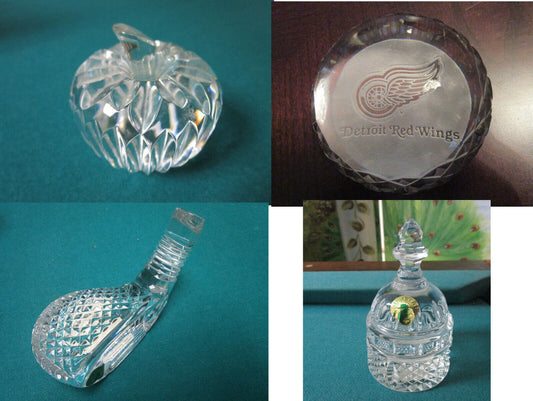 WATERFORD CRYSTAL PAPERWEIGHT APPLE DETROIT RED WINGS GOLF CLUB HEAD BELL PICK1