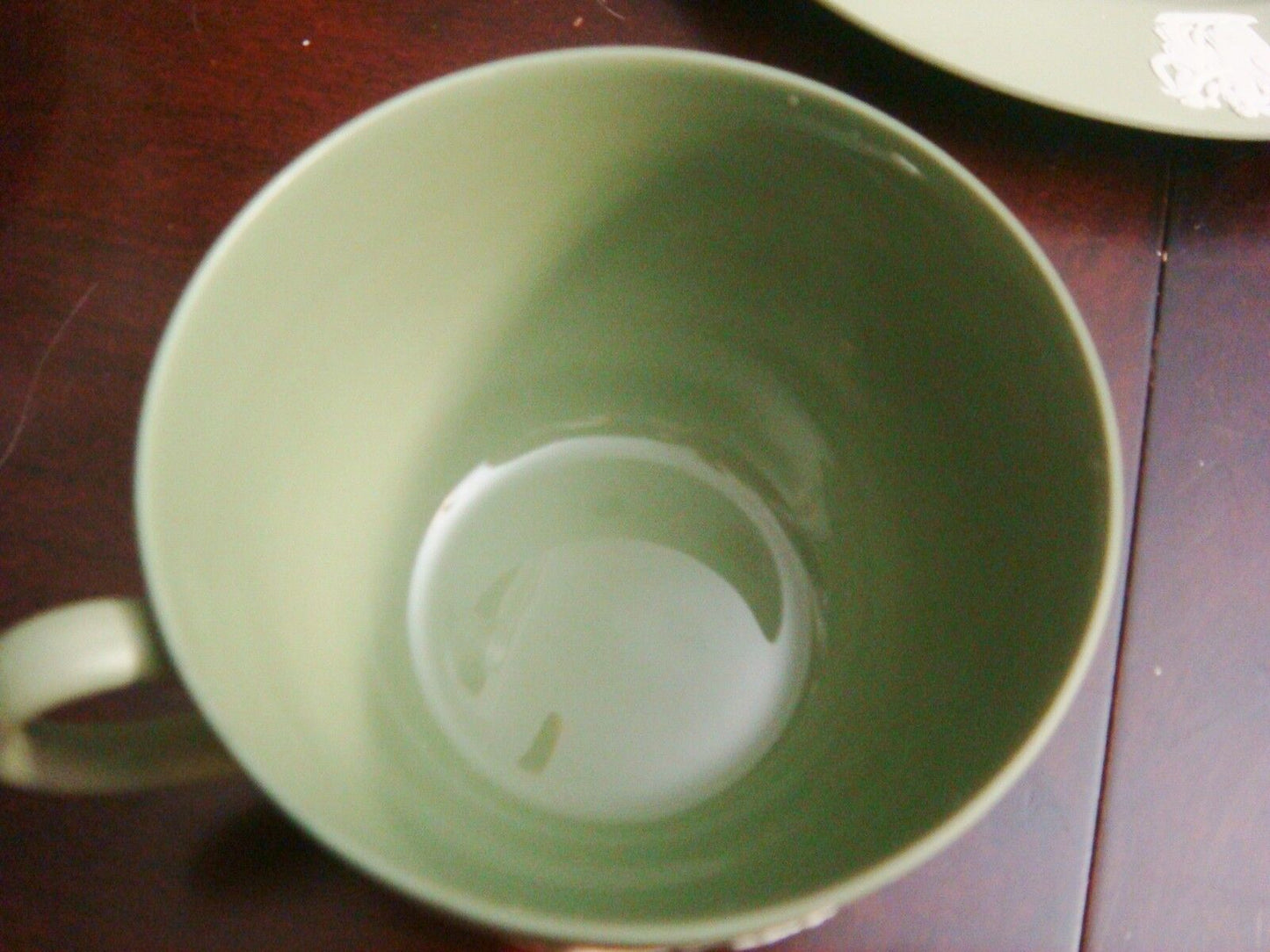 VINTAGE WEDGWOOD GREEN JASPERWARE trio cup, saucer , cake plate [80d]